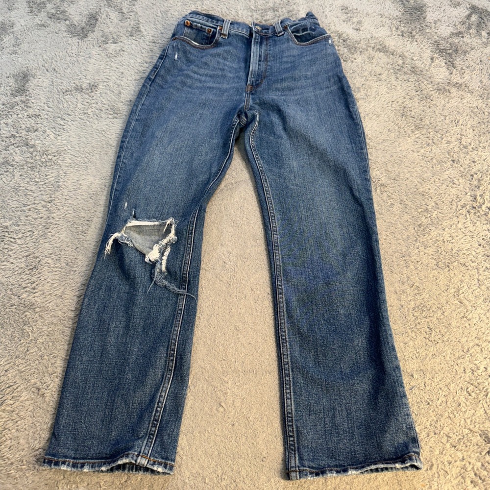 Abercrombie & Fitch Womens The Ankle Straight Jeans 25 0 Blue Distressed Denim